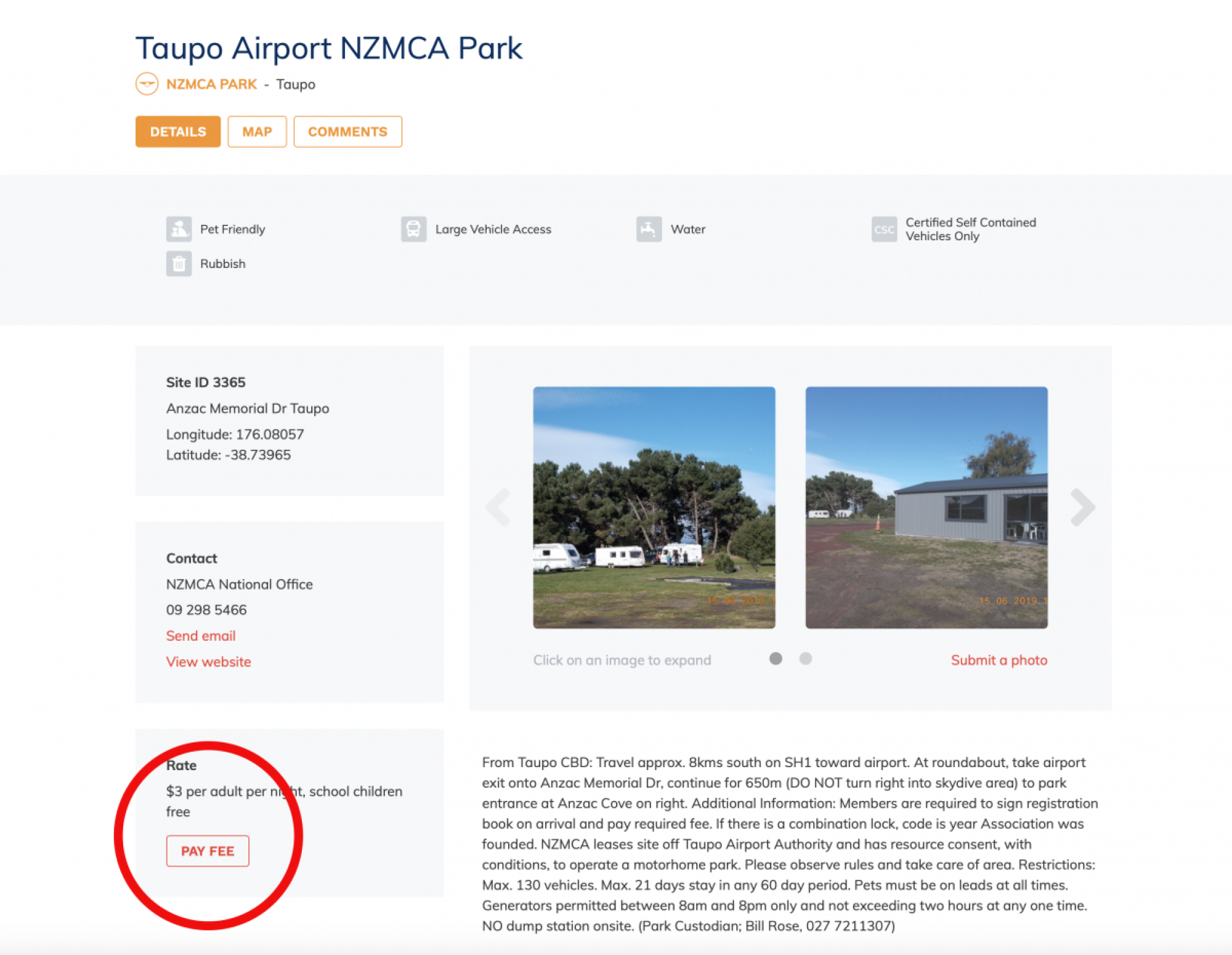 Can I pay my NZMCA Park fees on the online Travel Directory?