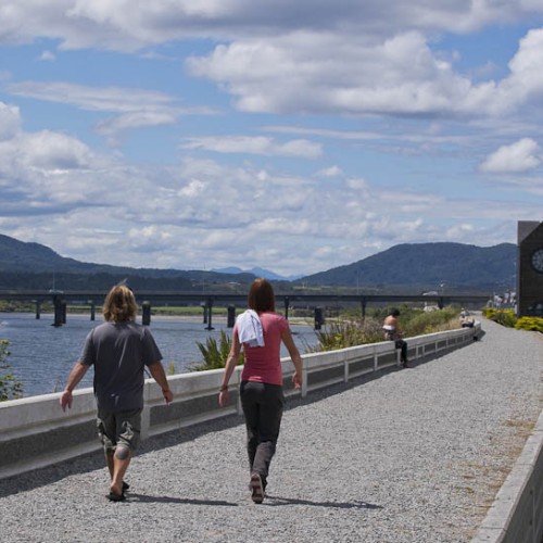 Walking along the floodwall beside the mighty Grey River
