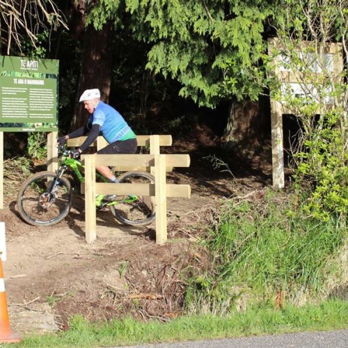 'Manawatu Mountain Bike Club rider on the trail at the opening event.'