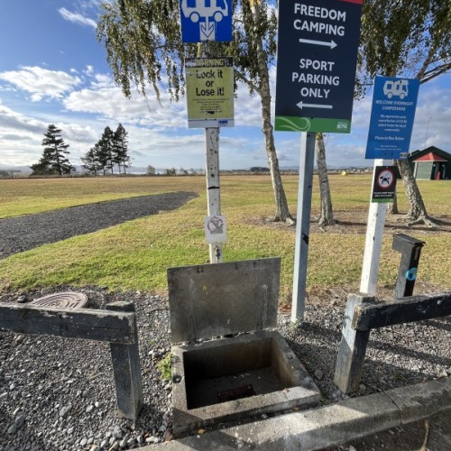 Dump station with cleaning water. Good access for large vehicles